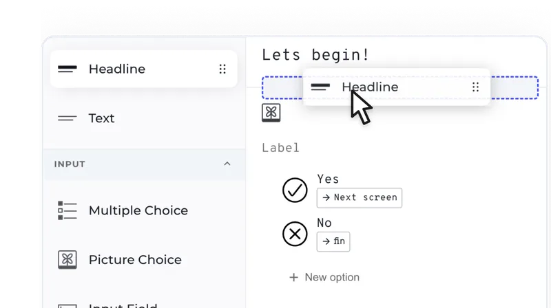 Heyflow screenshot - drag'n'drop editor