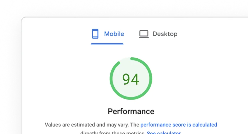 PageSpeed insights screenshot - score 94